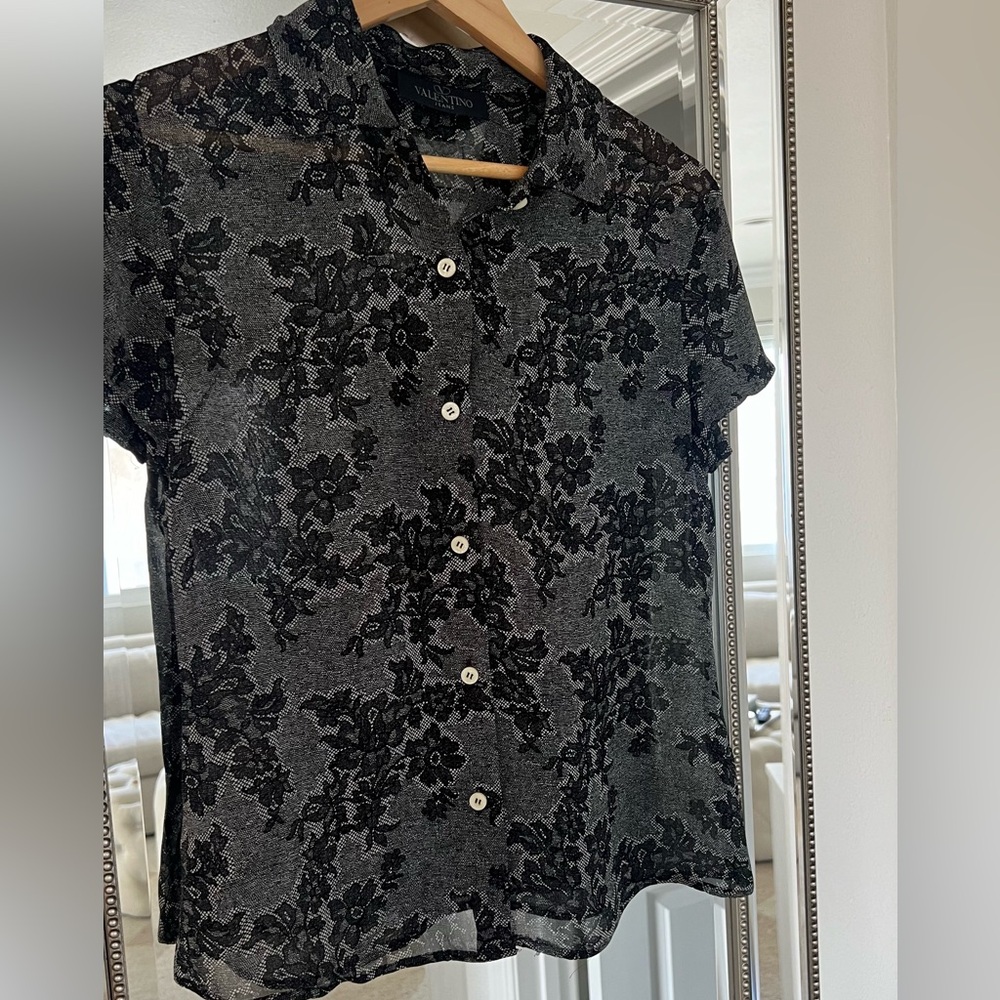 Valentino Jeans Black Lace Print Button Up